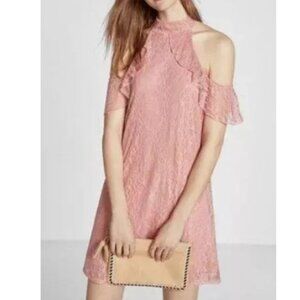EXPRESS Cold Shoulder Lace Trapeze Dress Pink Cut Out Women's Size Small